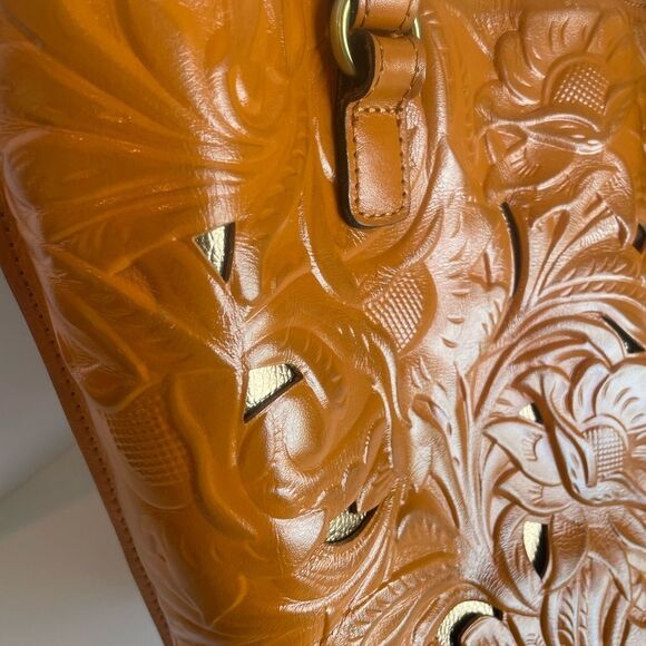 Patricia Nash Adeline Burnished Cutout Tooled Leather Cognac Tote - Picture 9 of 15